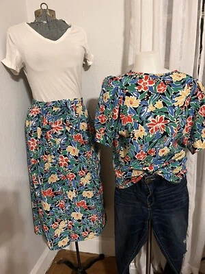 Falda colorida vintage de Laura Henson para mujer y top de manga corta a juego Foto 1 de 4