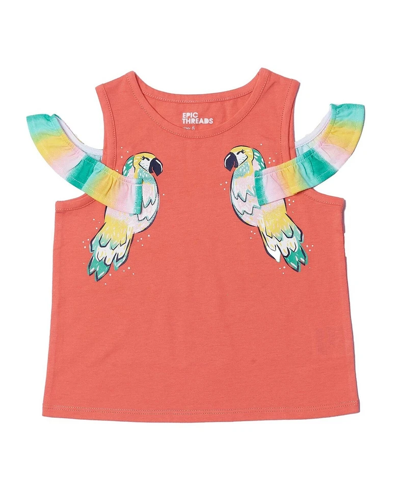 Epic Threads Girls' Coral Parrot Graphic Cold Shoulder Tank Top SZ 6 NEW W/TAGS - Image 1 of 1