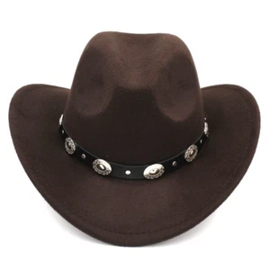 Boys Girls Western Cowboy Hat Kids Wide Brim Cowgirl Riding Cap w/ Leather Belt - Picture 1 of 28