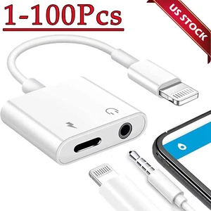 2in1 Dual Adapter 3.5mm Headphone & Charger For iPhone 14 13 12 11 XR 8 PLUS Lot - Picture 1 of 21