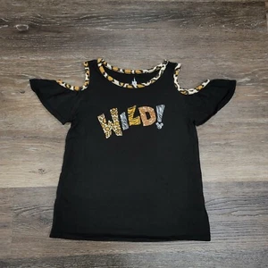 Disney Parks Girls Blac Cold Shoulder WILD Animal Print T Shirt Small - Picture 1 of 6