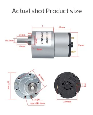 JGB37-520 DC 6V 12V 24V Reduction Gear Motor 7RPM-960RPM Large Torque GearBox - Image 1 of 4