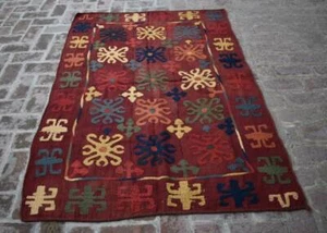 Red Handwoven Afghan Tribal Area Kilim Rug 4x6 ft Vintage Geometric Nomadic Rug - Picture 1 of 10