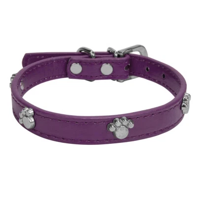 CueCuePet Adjustable Buckle Leather Cute Alloy Paw Studded Pet Puppy Dog Collar - Image 1 of 4