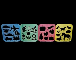 Tupperware Tuppertoys 4er Set Urlaubsschablonen Blumen Flugzeuge Züge Katzen Hunde - Bild 1 von 5