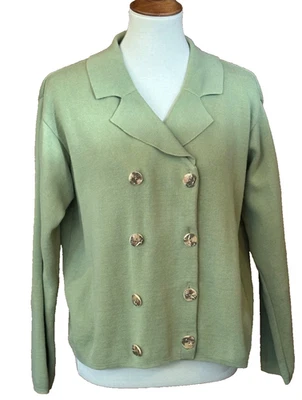 Cárdigan Suéter Willow 100% Algodón Doble Pecho Muesca Cuello Verde Claro L Foto 1 de 4