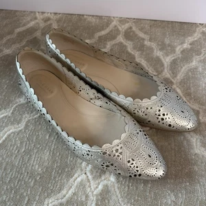 Cole Haan Grand Ambition Callie 11B Gold Leder Ballerinas Lasergeschnittener gewellter Besatz - Bild 1 von 11