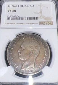 1876 Greece 5 Drachmai NGC XF 40 - Picture 1 of 3