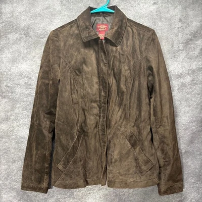 Chaqueta de cuero de gamuza Eddie Bauer Seattle para mujer talla M marrón chocolate cremallera completa Foto 1 de 4