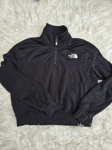 THE NORTH FACE Womens Oversized Crop Hoodie Jumper size L Small Black - Picture 1 of 6