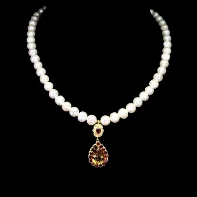 Collar de plata de ley 925 pera citrino 14x10 mm mozambique perlas piedras preciosas 18,5 Foto 1 de 4