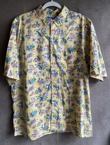 Vintage Reyn Spooner Shirt Mens Fishing Print Pastel Yellow Size L - Picture 1 of 7