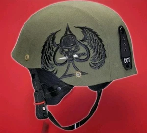 Bell Drifter Combat OD Green Skull Motorcycle Half Helmet Mens XL 7 1/2 Military - Bild 1 von 8