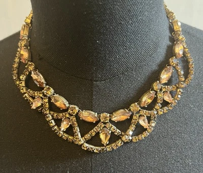 "Collar J.Crew Cóctel Tono Dorado Ámbar Estrás Cristal Cierre Langosta 16""" Foto 1 de 3