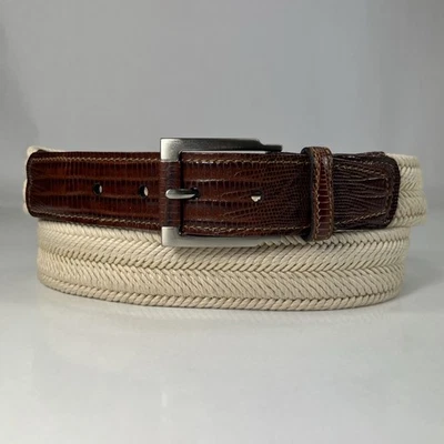 Cinturón de vestir Trafalgar de cuero blanco tejido y marrón - para hombre talla 40 Foto 1 de 4