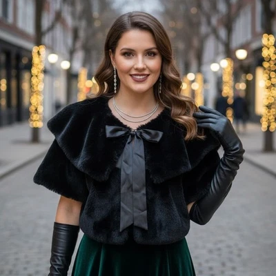 Haani Vintage Imitación Piel Capa Bolero Mafioso Esposa Clásica Chaqueta Corta Vacaciones 1X Foto 1 de 4