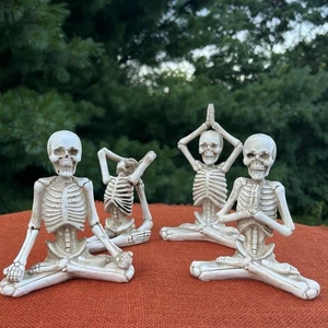 Halloween 4-Yoga Skeletons Figurines Resin Bones Namaste Meditating Zen 7” Tall - Picture 1 of 11
