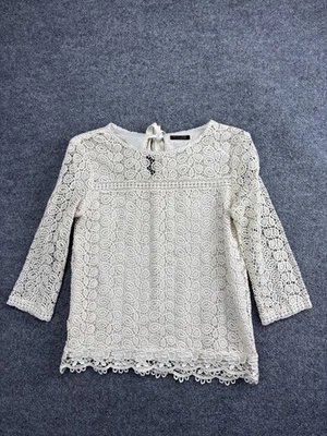 Massimo Dutti Lace Shirt Womens 4 White Crochet 3/4 Sleeve Lined Blouse Top - Image 1 of 4