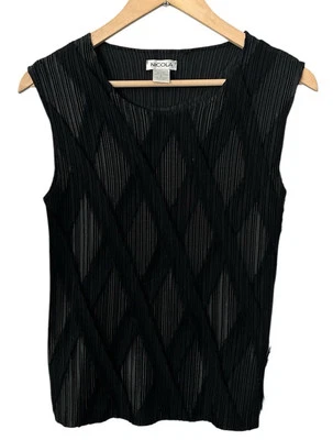 Vintage 90s Nicola Monochromatic Argyle Accordion Pleat Tank Medium - Image 1 of 4