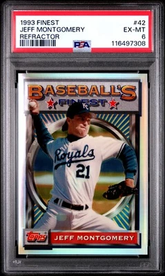 1993 TOPPS FINEST JEFF MONTGOMERY (REFRACTOR) #42  PSA 6  (NEW LABEL) - Image 1 of 2