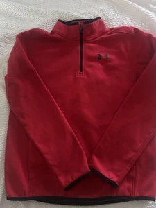 Under Armour Youth Size Large Boys Cold Gear Pullover Red Long Sleeve Loose Snap - Picture 1 of 4