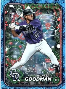2024 Topps Holiday Holiday Tree Blue Metallic Hunter Goodman Colorado Rockies - Picture 1 of 2