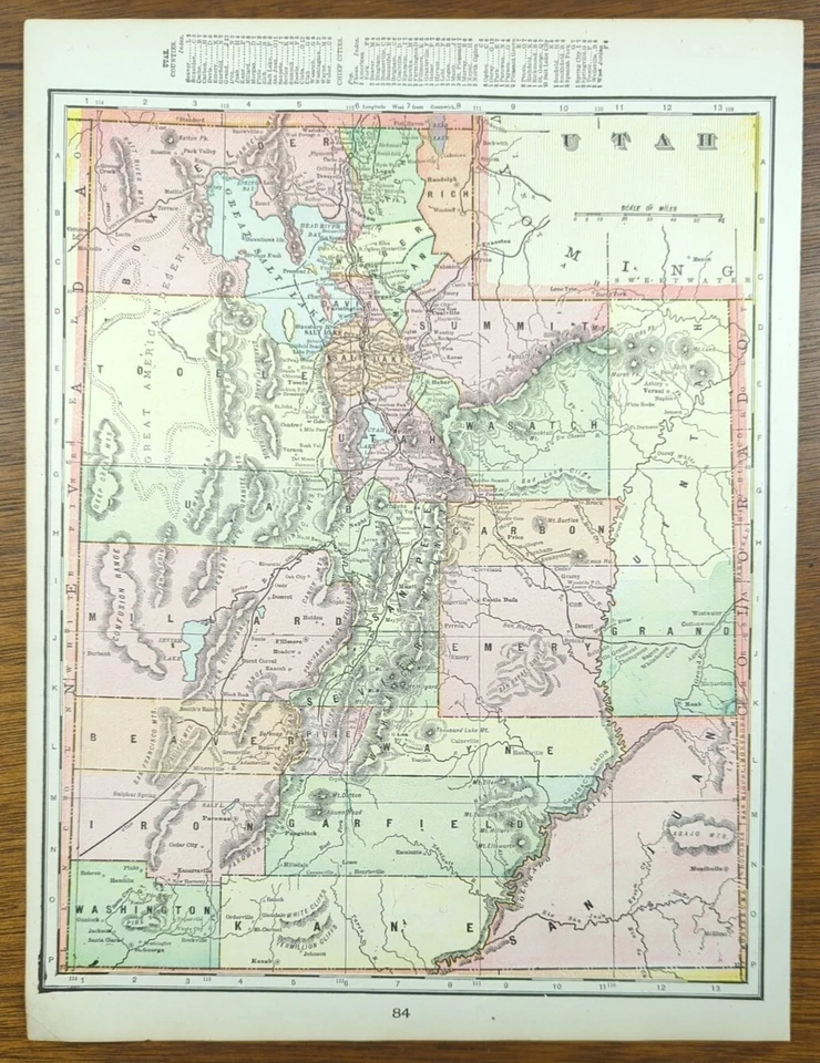 Vintage 1900 UTAH Map 11"x14" ~ Old Antique Original BOUNTIFUL SALT LAKE CITY UT - Image 1 of 4