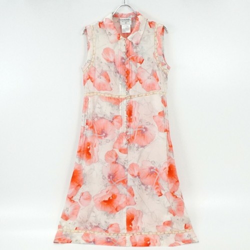Abito CHANEL Alta Collezione Estiva Floreale Donna Taglia 38 Bianco Rosa Vintage 1998