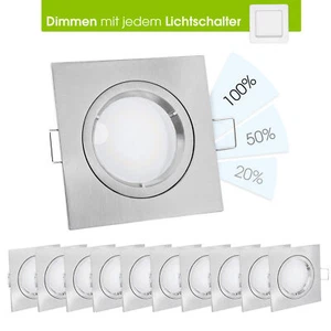 10 Stück LED Einbauspot eckig gebürstet 230V fourSTEP Dim 5W GU10 neutralweiß - Bild 1 von 10