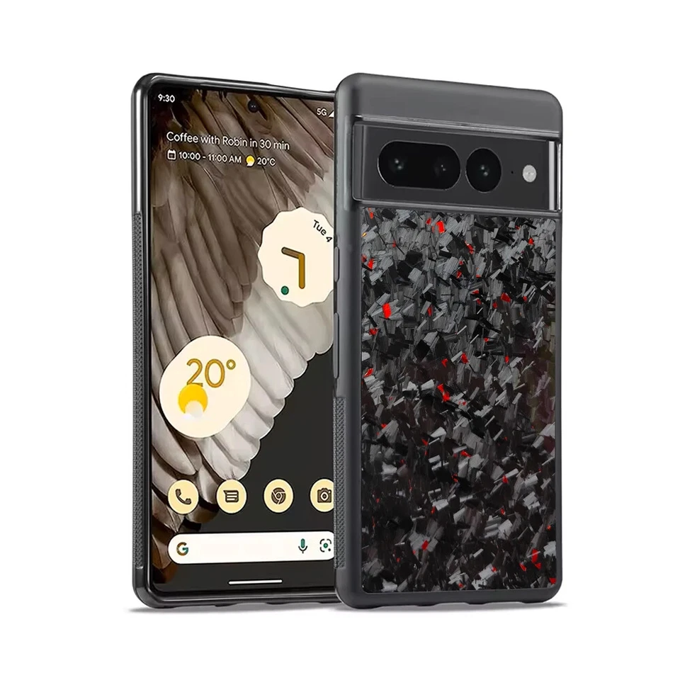 Real Glossy Forged Carbon Fiber Case for Pixel 9 Pro XL 8 Glitter Foil TPU Cover - Image 1 of 4