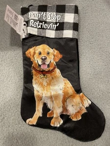 Golden Retriever Dog Cheistmas Stocking Don't Stop Retrievin 18” Velour Black - Picture 1 of 5