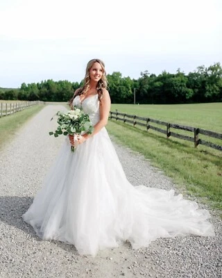 STELLA YORK 6959 Wedding Bridal Gown White Silver Beige Beaded  Glitter Size 12 - Image 1 of 4