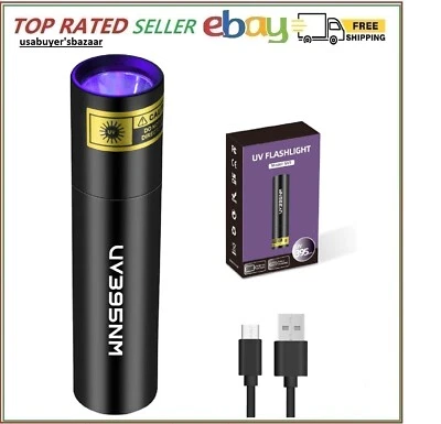 Linterna UV Recargable 395nm Luz Negra para Detección de Orina de Mascotas, USB - C... Foto 1 de 4