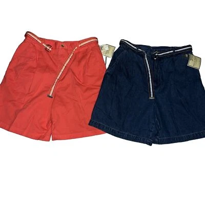 Lote De 2 SHORTS BLANCOS CIERVO MUJER 10 con CINTURÓN ROJO Azul Marino Denim BOLSILLOS CASUALES Foto 1 de 4