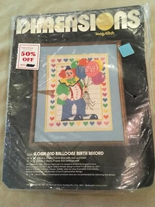 Dimensions Needlepoint Kit New 2224 Clowns Balloons Birth Record - Picture 1 of 4