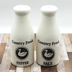 Country Fresh Milk Bottle Whimsical Vintage Salt Pepper Shakers with Ducks - Picture 1 of 24