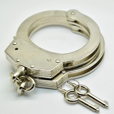 Professional Chrome-Nickel Plated Steel Handcuffs Chain Type Police Use + 2 Keys • 23.72£