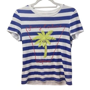 Juicy Couture Striped Nautical Palm Tree Short Sleeve Top Royal & White … - Picture 1 of 7