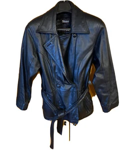 Wilsons Leather Experts Black Leather Double Breasted Jacket Coat Size  X Small - Picture 1 of 3
