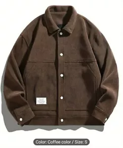 Men's Solid Corduroy Jacket With Pockets, Casual Button Up Lapel Long Sleeve - Picture 1 of 5