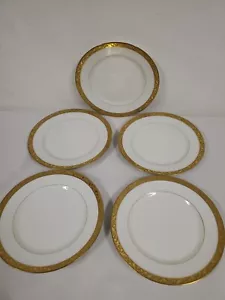 Dessert Plates (5) C. AHRENFELDT LIMOGES FRANCE Wright Kay & Co. Gold Band - Picture 1 of 8