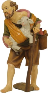 Hirte mit Schaf, Mathias Krippenfigur, Polyresin, handbemalt. Zu 7 cm Figuren. - Bild 1 von 1
