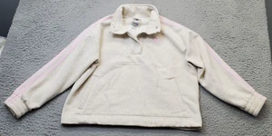 adidas Sweatshirt Girls Medium Gray Crop Loose Fit Two Stripes 1/4 Snap Button - Picture 1 of 5