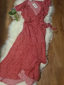 Women RED Boho Floral Wrap Maxi Dress Summer Dresses Short Sleeve Sundress NWT - Picture 1 of 6