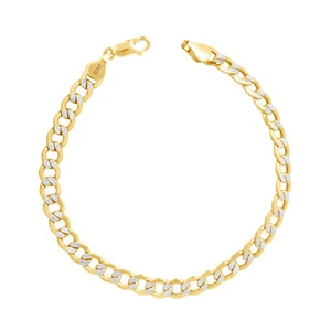 10K Yellow Gold Mens 6.5mm Diamond Cut White Pave Cuban Curb Chain Bracelet 8" - Picture 1 of 9