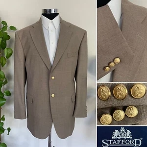 Stafford Mens Gold Buttons Blazer Hopsack Wool Blend Sport Coat Jacket Size 46R - Picture 1 of 10