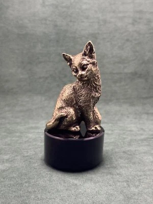Estatuilla de gato bronce fundido estatuilla Art Deco escultura pedestal obsidiana negra Foto 1 de 4