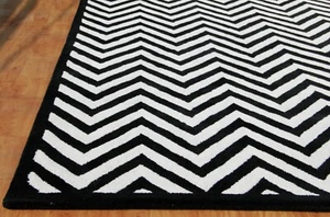 New Chevron Zig Zag Black Modern Handmade Hand-Tufted 100% Wool Area Rug Carpet. - Picture 1 of 5