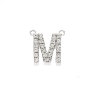 0.14 Ct Natural Round Diamond M Initial Letter Charm Pendant 18k White Gold - Picture 1 of 2