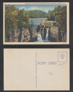Tarjeta postal de Ithaca NY Triphammer Falls y Cornell laboratorio hidráulico sin usar - Imagen 1 de 3